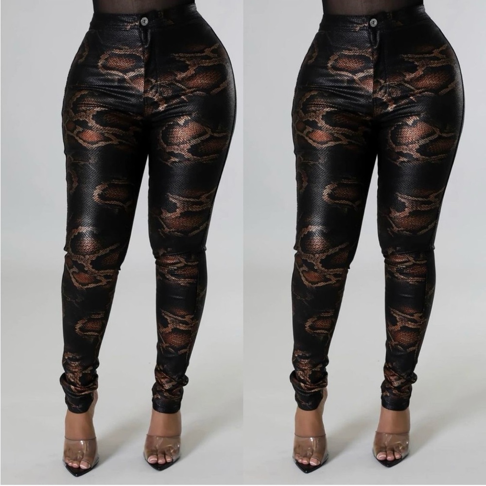 Python Jeans Brown Black Snakeskin Print Stretch - image 1